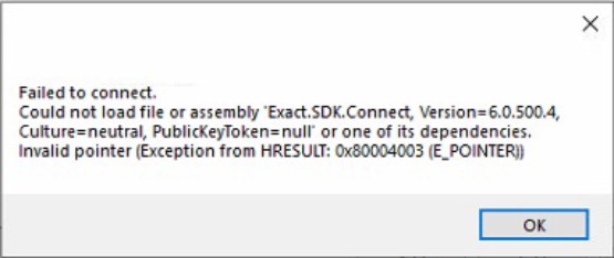 Exact Globe+ Integration Tool Foutmelding Could not load file or assembly Exact.SDK.Connect 1